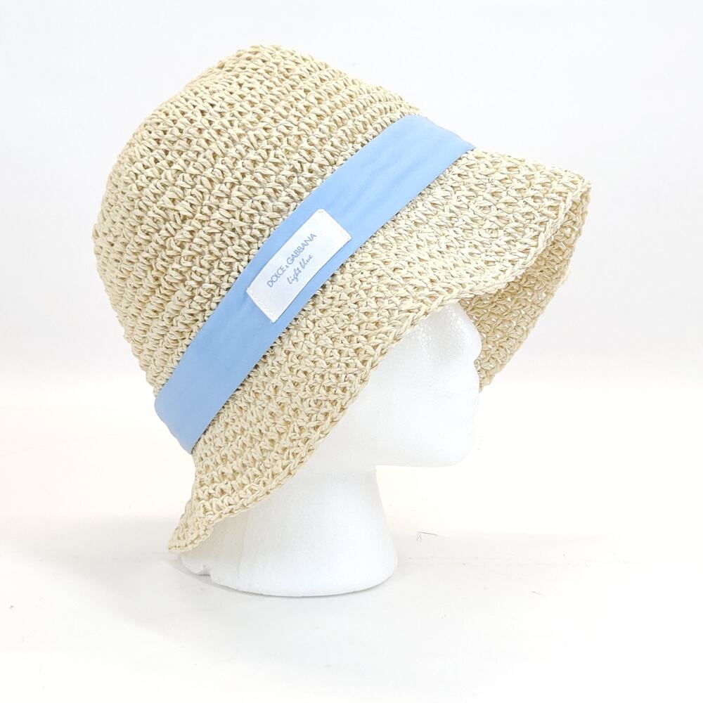 Dolce & Gabbana Light Blue Straw Bucket Hat Coastal Grandma Summer Beach Travel - Picture 2 of 8